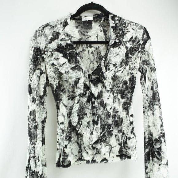 CACHE Sheer Blouse Black & White Floral Print - Picture 3 of 16